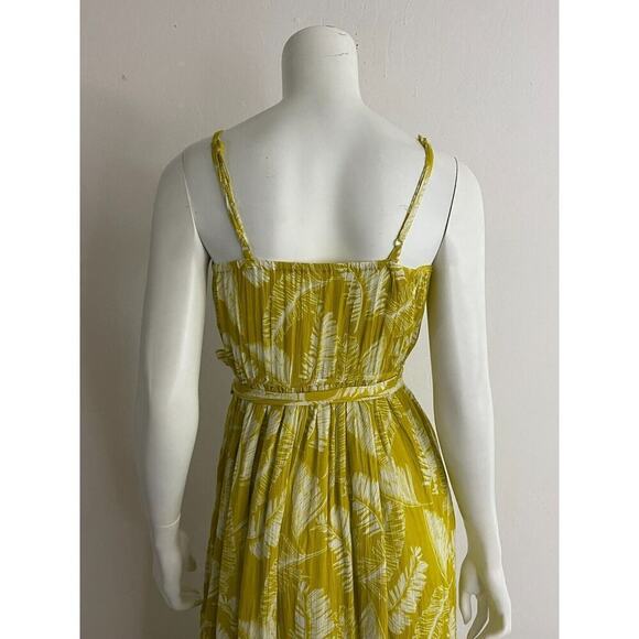 Sim & Sam XS Maxi Dress Mustard Yellow Palm Print Wrap Tie Waist Long Sleeveless - Picture 6 of 8